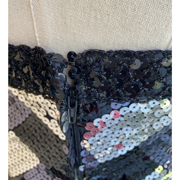 VTG Victor Costa Strapless Black Silver White Sequin & Velvet Formal Dress 6/8 - Picture 9 of 13